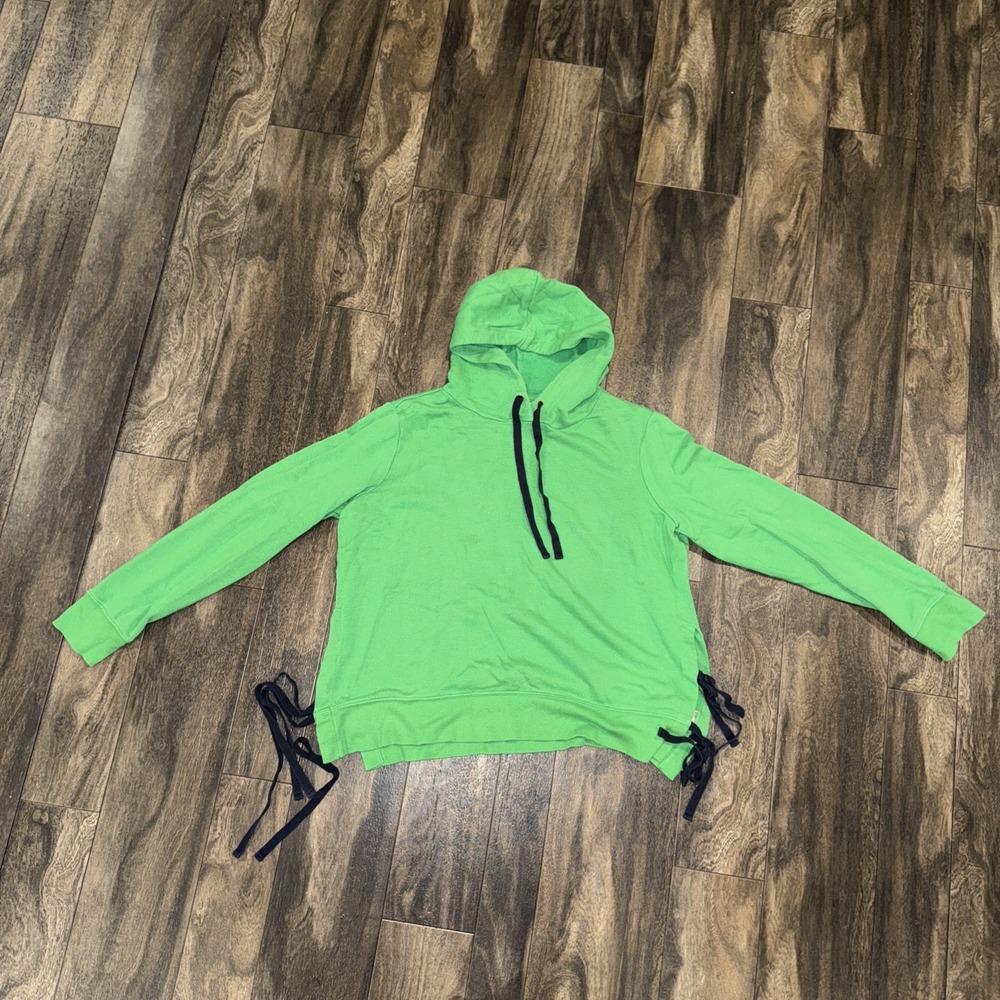 Crown & Ivy Green Hoodie Women's Large Side Slits‎ Navy Drawstring & Side Ties